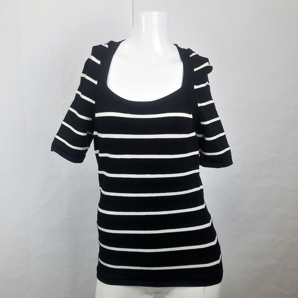White House Black Market Tops - WHBM Women's Black & White Striped Half Sleeve Top - Size Small